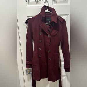 Burgundy maroon banana republic wool trench peacoat with belt XS worn twice
